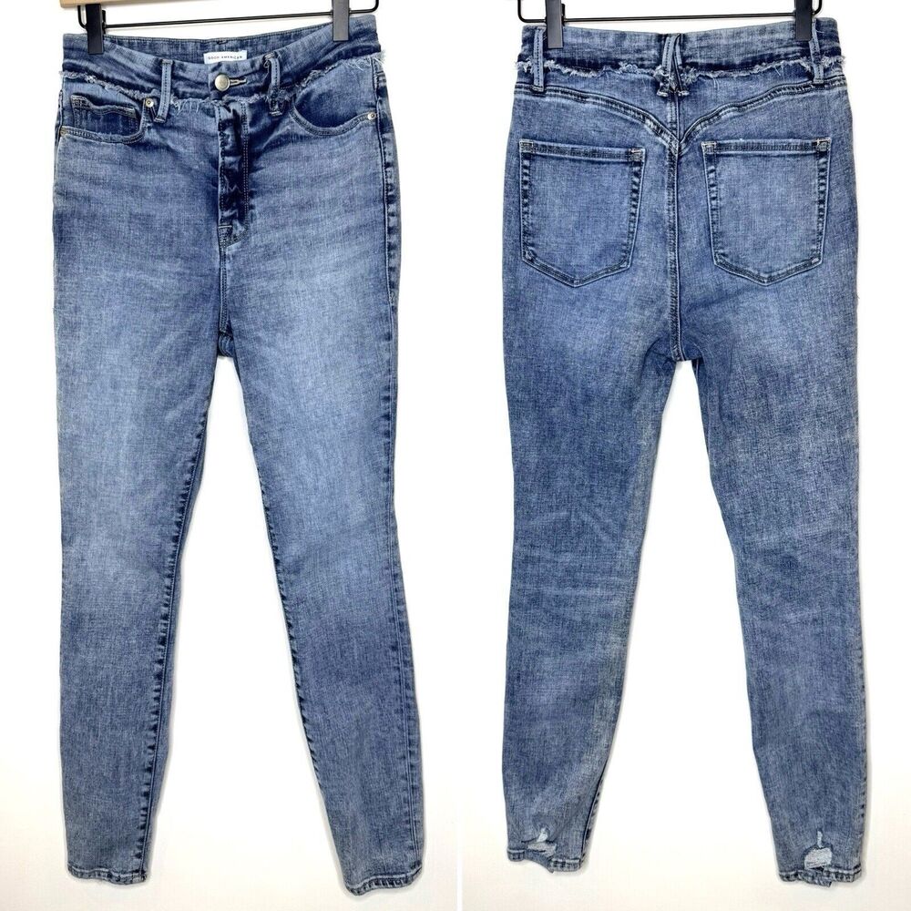 Good American Good Waist Frayed Jeans, Size 6/28 {Style GWEDV75T}